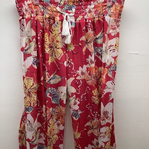 West Loop Size Large Hawaiian Floral Wide Leg Palazzo Pants Beachwear. New - Picture 2 of 5